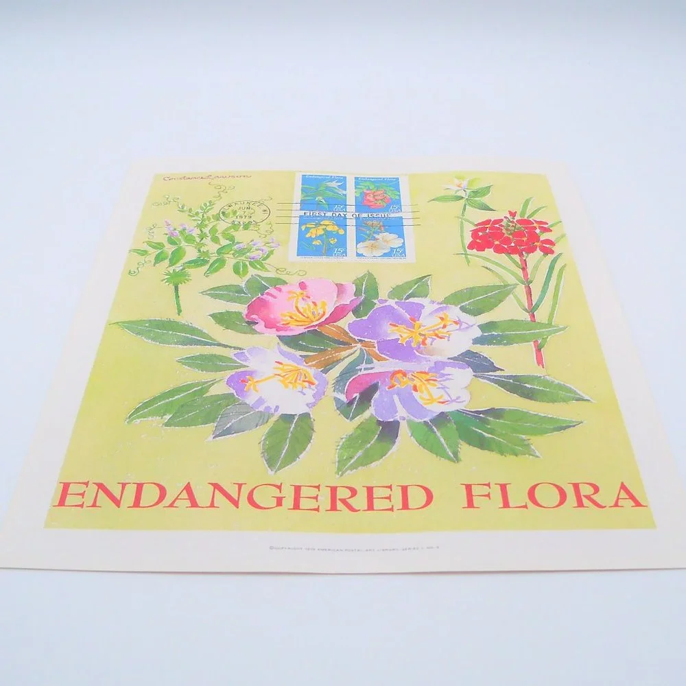 Endangered Flora Stamp Illustration Wall Decor